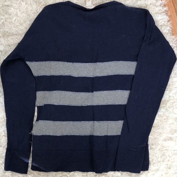 Navy and Gray striped long sleeve sweater, Medium - Picture 4 of 4